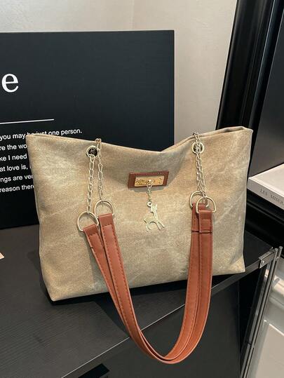 Túi tote Maillard phong cách retro, túi đeo vai cỡ lớn tiện dụng cho người đi làm, túi xách tay màu nâu đa năng mới.