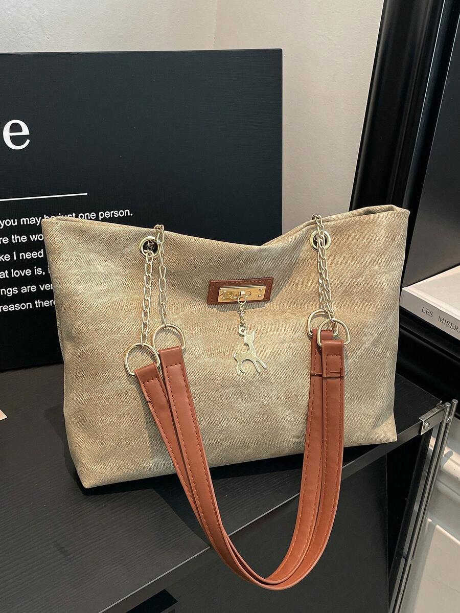 Túi tote Maillard phong cách retro, túi đeo vai cỡ lớn tiện dụng cho người đi làm, túi xách tay màu nâu đa năng mới.