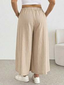Comfortable And Loose-Fitting Elastic-Waist Pleated Shorts/Skirts, A Basic And Versatile Style For Everyday Wear, Flattering The Figure, In Apricot Color, For Plus-Size Women, For Spring/Summer - Persimmon 2 - View 8