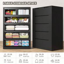 EnHomee Black Wooden Dresser With 6 Large Drawers, Dressers & Chests Of Drawers With Large Organizer, Tall Dresser With Smooth Metal Rail, Dresser Bedroom, Easter Decor, Wedding Decor, Home Decor, Room Decor - 黑色 - 查看 5