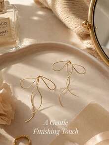 2pcs Elegant Bowknot & Line Design Earrings Valentines - Yellow Gold - View 5