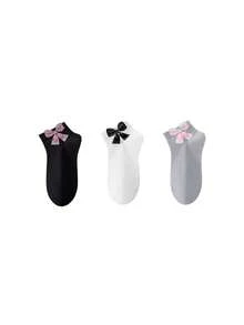 3/6 Pairs Morandi Color Bow Jacquard Mid-Calf Socks, Japanese Gentle Style Low-Cut Short Socks, Korean Ins Versatile Student Socks, Breathable Sweat-Absorbing Comfortable Non-Binding Girl Soft Style Daily Commute Casual Versatile Socks Set, Multiple Colors Available - Multicolor - View 4