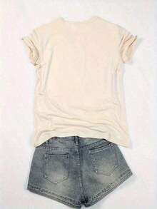 1 Piece Summer 2026 Collection, Women's Casual T-Shirt With Tropical Shell Print - Short Sleeve Top With High Elasticity Round Neck, Machine Washable, Summer Beachwear In White And Blue, Comfortable Fit For All Seasons, Breathable Fabric, Simple Design, Women's T-Shirts, Women's Vacation Clothes, Sizes S-7XL, Free Shipping, In 24 Hours. 180g 100% Cotton, All Designs Are Printed. Unisex. - 白色 - 查看 2