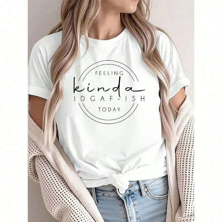 Breathable [Graphic T-Shirt] 100% Cotton Sweatshirt With Funny Print, Sarcastic Graphic Sweater, Funny Sayings, Funny Gift, Spring T-Shirts, Summer Shirts, Autumn Short Sleeve T-Shirt, Sizes S-7XL For All Body Types, Perfect For Dates, Outdoor Activities And Casual Wear, Roomy - 白色 - 查看 1
