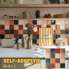 shiny home Colorful Self-Adhesive Wall Tiles - Kitchen And Bathroom Grid Wall Stickers - Self-Adhesive Wall Tile Grid Stickers, In Multiple Colors (1/5/10 Sheets) - Colorful Checkered Pattern - View 5