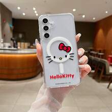三丽鸥Hello Kitty极简线条艺术手机壳，饰有红色蝴蝶结和醒目的Hello Kitty标志，磁吸透明设计，适用于三星S26 Ultra/S26 Edge/S26 Plus/S26/S25 Ultra/S25 Plus/S25/S25 Edge/S24 Ultra/S24 Plus/S24/S24 FE/S23 FE/S23 Ultra/S23 Plus/S23/S22 Ultra/S22 Plus/S22/A07/A06/A15/A16/A17/A25/A26/A35/A36/A37/A54/A55/A56/A57 女友 - 無色 - 查看 2