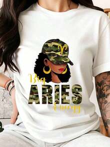 Camiseta Gráfica para Mujer con Estampado de Camuflaje Energía Aries, Camiseta de Moda con Signo del Zodíaco para Mujer, Ropa Casual, Idea de Regalo para Celebración de Cumpleaños de Aries, Camiseta de Mujer - Blanco - Ver 6