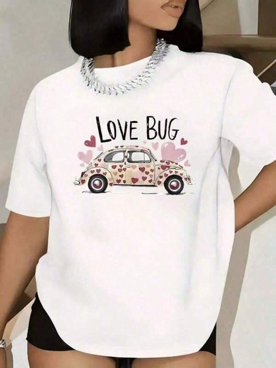 Camiseta Casual de Manga Corta para Mujer, Linda Camiseta con Estampado de Insectos y Corazones, Diseño de Corazones, Tela Suave y Elástica, Cuello Redondo, Lavable, Ropa Casual Cómoda para Todas las Temporadas, Camiseta Cómoda con Diseño Divertido, Material No Transparente, Camisetas para Mujer, Camiseta de Algodón Puro de Alta Calidad de 220g con Estampado Minimalista, Tela Suave y Transpirable, Cómoda y Holgada, Adecuada para Uso Diario, Ideal para Ropa Casual de Oficina, Apariencia Diaria de Primavera y Verano, Ropa Elegante y Juvenil de Manga Corta para Mujer DGNL Adecuada como regalo. playera de mujer. blusas>elegantes. boho chic,Top de mujer suave, transpirable y cómodo, ideal para primavera, verano y otoño, perfecto para vacaciones, viajes y uso diario. - Blanco - Ver 1