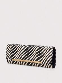 Zebra Print Straw Clutch, Striped Woven Long Wallet, Elegant Party & Daily Clutch Z6XO - 卡其色 - 查看 2