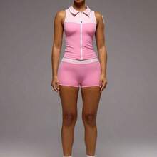 Sport Contrast Zip Through Sleeveless BBL Vest Jacket Only Sport Workout Gym Pilates Fitness Daily Girly Casual Hot Sweat Summer - Rosa Fucsia - Ver 6