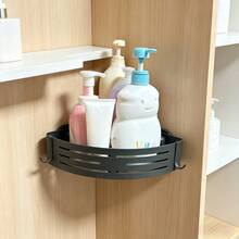 Suction Cup Wall Corner Hanging Rack, Lightweight Aluminum Alloy With Hook Storage Rack, Multi-Function Organizer For Kitchen And Bathroom - Gunmetal Gray Single-layer Strip Bar - View 5