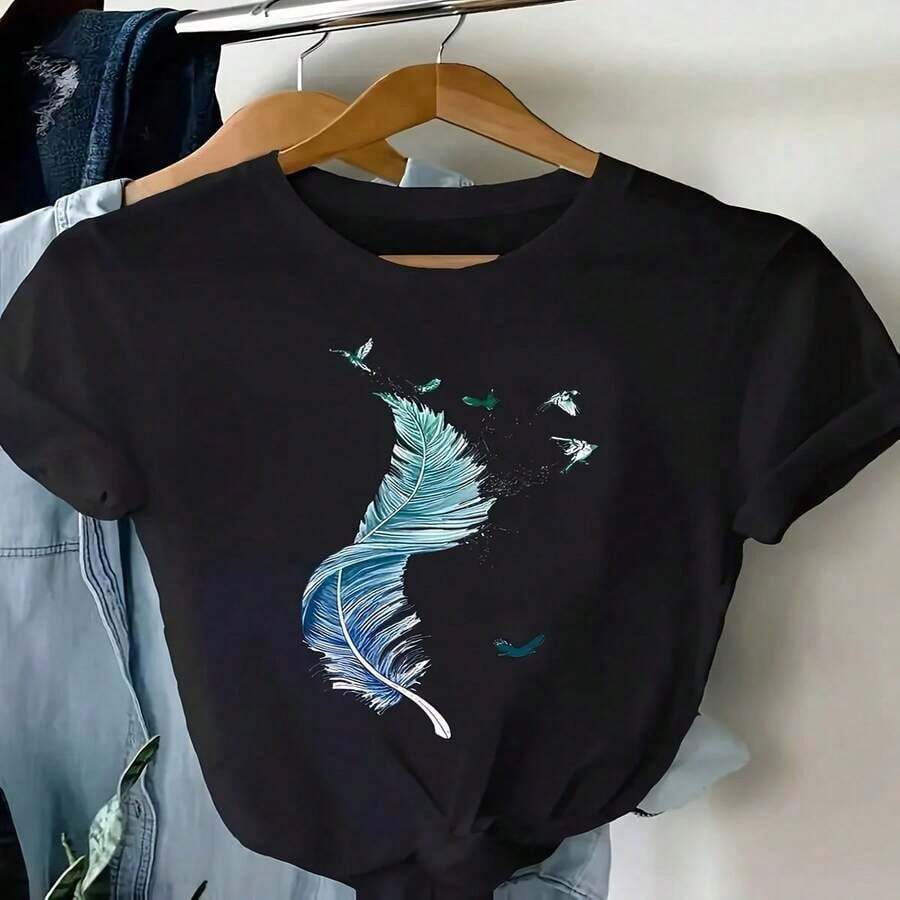 Camiseta Holgada de Manga Corta para Mujer, Nuevo Estilo Coreano de Verano, Top Casual de Algodón Puro, Camiseta Versátil de Cuello Redondo Simple para Estudiantes - Verde - Ver 1