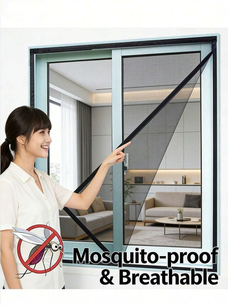 Lưới chống muỗi tự dính, thoáng khí, dùng cho cửa sổ và cửa ra vào nhà, thích hợp cho mùa hè. - Web đen viền đen - Xem 1