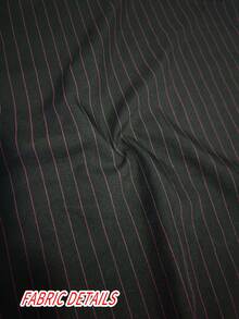 Summer Striped Front Button Notched Neck Blouse, Suitable For Office Wear - Black and Red - View 3