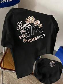 New Men's T-Shirt, 180g Weight, % Cotton, With A Floral Daisy Print. Of Course I'm Right On The Front And Back. Modern Short-Sleeved T-Shirt For Men, Suitable For Casual Daily Wear And Outdoor Fitness Activities. Unique Double-Sided Pattern Design - For Spring And Autumn As An Inner Layer And For Summer As A Standalone Garment. Unisex. - 黑色 - 查看 6