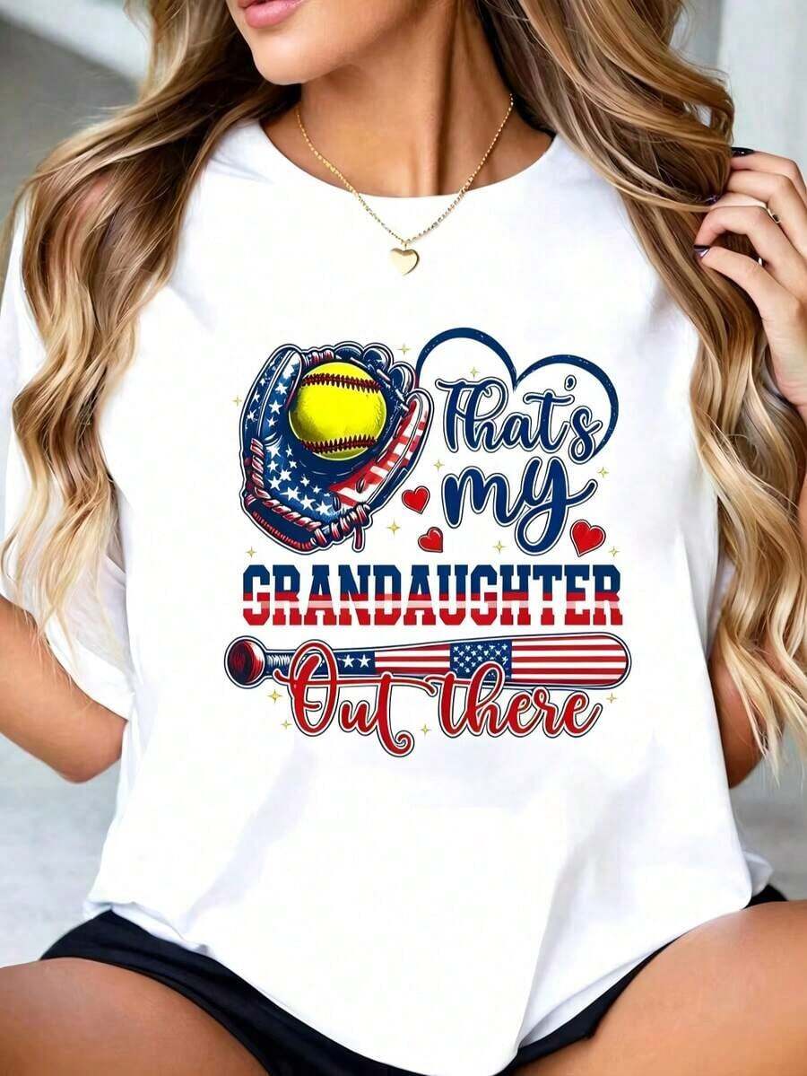 100% Algodón, Camiseta Blanca Estampada "Esa es mi Nieta, Es Mi Abuela del Softbol", Tops de Primavera para Mujer, Transpirable y Cómoda - Blanco 3 - Ver 1