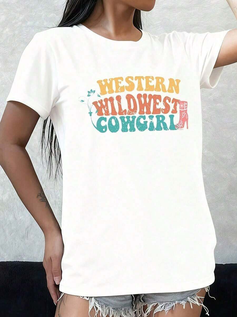 Women's T-Shirt: A Cute And Stylish Short-Sleeved, Crew-Neck T-Shirt With A Cat Print, Perfect For Women. It's Machine Washable And Ideal For Casual Streetwear, Making It A Great Gift Choice For Home Or Office. - 白色 - 查看 1