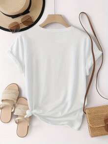 The Letter Prints With Visual Expressions Of Self-Motivation, Such As "Positive Mind," "Positive Life," And "Positive Vibes," Are Modern And Fashionable. This Simple And Versatile Women's Short-Sleeved T-Shirt With A Round Neck Is Suitable For Leisure, Travel, Vacations, And Other Activities. 2CBJ - 白色 - 查看 6