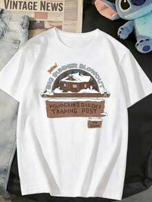 Officially Licensed, Women's Casual Black Cotton T-Shirt With Round Neck And Short Sleeves, Featuring A Trading Post Graphic Print, For Everyday Wear, Breathable And Lightweight, Suitable For Sports And Leisure, Ideal For Gifts, Suitable For Parties. - 白色 - 查看 2