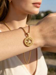1 pieza Collar con colgante de acero inoxidable tallado con diseño del signo zodiacal Géminis, diseño unisex para uso diario/combinación, adecuado como regalo de cumpleaños y festividades - Géminis - Ver 4