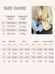 1 chiếc áo khoác blazer nữ thời trang đa năng, màu trơn, dáng rộng, có túi, cổ ve áo, nhẹ, thích hợp cho mùa xuân và mùa hè. - Màu vàng - Xem 8