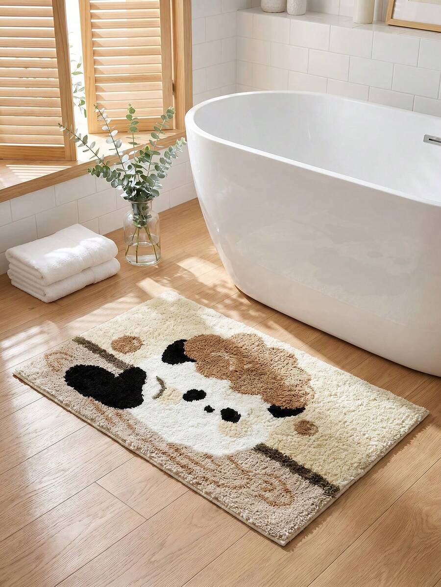 1 Piece Cute Panda Bath Pattern Bathroom Floor Mat, Imitation Cashmere Fluffy Door Mat, Comfortable Non Slip Entrance Carpet, Suitable For Decoration In Bedrooms, Bathrooms, Kitchens, And Entrance Passages - A - View 1