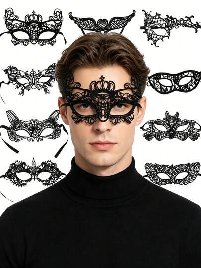 Bộ 10 chiếc mặt nạ ren đen, mặt nạ hóa trang gợi cảm, thích hợp cho Halloween, lễ hội Carnival, đám cưới, dạ hội, tiệc hóa trang và các dịp khác.