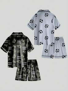4pcs Tween Boy Video Game & Soccer Print Short Sleeve Shorts Pajama Set - Multicolor - View 3