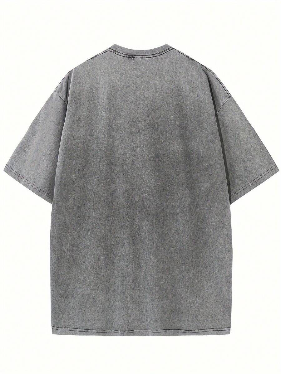 Women's & Men's Vintage T-Shirt 100% Cotton Loose Fit For Men And Women - Soft, Breathable Fabric With Distressed Effect, Casual Crew Neck, Suitable For Casual Wear And Layering, Machine Washable Solid Color T-Shirt - 灰色 - 查看 1
