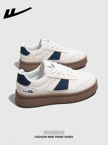 WARRIOR Women's Thick Sole Sports Shoes, Soft Bottom Casual Sneakers, Low-Top Flat Outdoor Shoes, Summer Commuter Shoes, Round Toe Elegant Soft Sole Hiking Shoes, Suitable For Students Graduation Photos, Women's Low-Top Microfiber Sports Skateboard Shoes - Beige/Blue - View 1