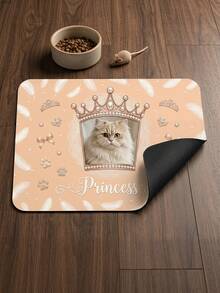 1pc Customized Photo & Name Pet Feeding Mat, Princess Crown Print, Stain-Resistant & Easy To Clean Floor Protector, Cute Gift For Pet Owners, Multi-Scene Decoration - Pink - View 5