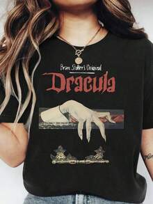 2026 new Camisetas Para Mujer Camiseta única y exclusiva de diseño Y2K inspirada en Drácula con un gráfico impresionante de una mano misteriosa que captura la esencia del terror clásico perfecta para los amantes de la moda y la cultura pop en México ideal para cualquier ocasión - Negro - Ver 6
