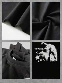 Women's T-Shirt With A Retro TV Girl Print, A  Short-Sleeved Crew Neck Tee With A Unique Star Design, A Comfortable And Casual Garment, And An Ideal Gift Choice. A Wardrobe Essential For LGBTQ+ Individuals. - 黑色 - 查看 4