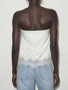 Contrast Lace Strapless Crop Top For Night Out - White - View 2