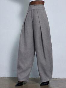 Nuevos pantalones de traje de pierna ancha con pliegues sueltos y estilo casual para ir al trabajo - Gris - Ver 4