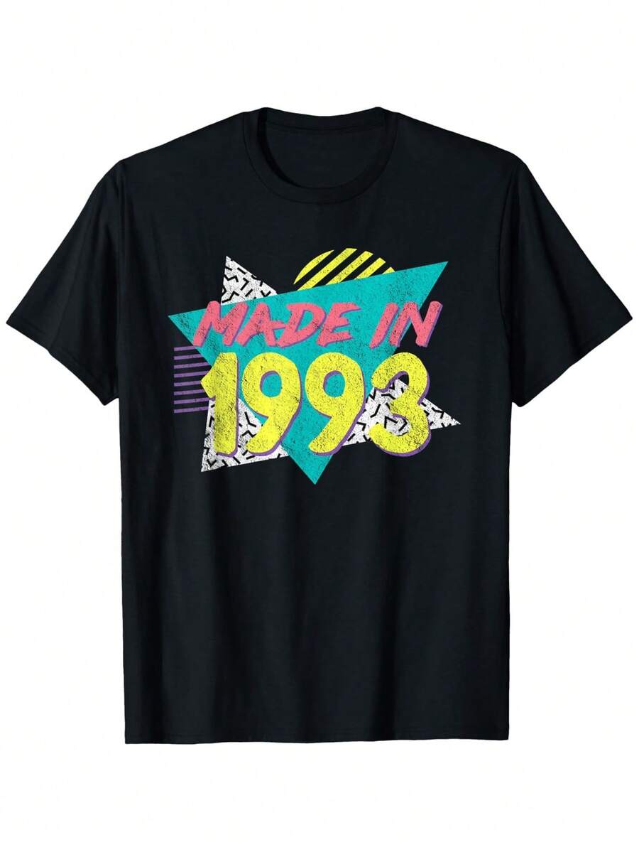 1993 33rd Birthday Retro Vintage T-Shirt - Unisex Crew Neck T-Shirt, 100% Soft Cotton, Suitable For Men And Women, An Anniversary Gift For Mom And Dad, Birthday Wear, Machine Washable And Suitable For All Seasons. - 黑色 - 查看 1