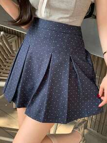 Falda pantalón plisada de unicolor para mujer con estilo informal universitario - Azul 2 - Ver 6