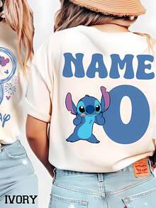 Disney Stitch Personalized Birthday Tops De Mujer, Customizable Name & Age Short Sleeve T-Shirt, Summer Tops For Women, Casual Loose Fit Vacation Outfits Women, Magical Lilo & Stitch Theme Park Tee, Comfortable Crewneck For Summer & Travel - trắng - Xem 2