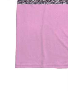 Camiseta casual de talla grande con cuello en V a rayas y patrón de corazón de patchwork - Multicolor 3 - Ver 3