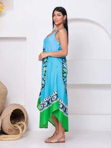 Trapeze Dress With Print. - Baby Blue - View 3