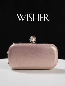 WISHER Elegant Versatile Sparkling Charm Embroidered Floral Evening Clutch Bag, Shimmering Sequin Random Floral & Leaf Design Detachable Chain Clutch, Suitable For Wedding, Party, Cocktail, Formal Occasions And Daily Use - Pink - View 5