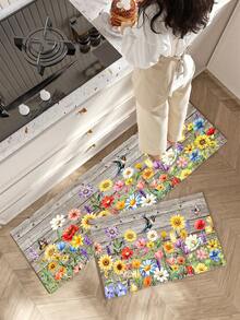 1/2pcs Rubber Mud Farmhouse Style Kitchen Floor Mat Set, Flower Kitchen Floor Mat, Kitchen Floor Mat, Suitable For Sink, Decorative Mat, Suitable For Home Entrance And Living Room. - Multicolor - View 5