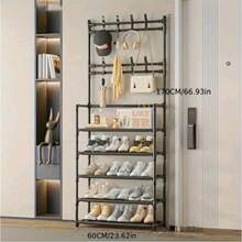 A Five-Tier Freestanding Shoe Rack Offers Ample Storage Space, Making It Ideal For Rental Properties And Indoor Storage. It Can Also Be Used To Hang Coats, Hats, And Clothing. - Black - View 2
