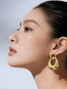 4/6/16 piezas Conjunto de aretes elegantes de moda en dorado, incluye diseños de moño, aro, círculo, corazón, estrella, onda, forma de C, adecuado para uso diario y regalos festivos - Dorado - Ver 11