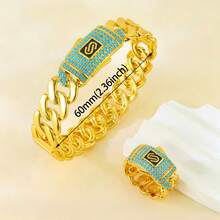 Italian Zirconia Hip Hop Jewelry Set 21k Gold Plated Arabici Fashion Cuff Bangles Rings Middle East Muslim Women Vintage Punk Jewelrys - Style a - View 22