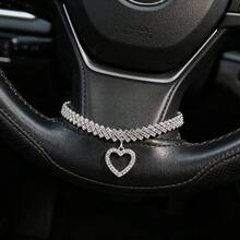 Diamond Hollow Heart Pendant Steering Wheel Decor Chain, Shiny Rhinestone Car Interior Luxury Accessory, Universal Steering Wheel Decoration Strip - Openwork Heart Bracelet - View 5