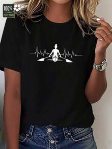 Under The RadarCamiseta Gráfica de Remo para Mujer 100% - Diseño con Bote y Latido del Corazón, Técnica de Golpe en el Agua, Corte Relado Casual e I Para Entusiastas Del Remo. Ropa Deportiva Lavable a Mancha Todos los Meses Cuello Redondo Con Patrón Geométrico Y Temática Náutica. Moda Femenina Versátil 100% algodón - Estilo Vintage Urbano Unisex, Camiseta de Manga Corta de Algodón Suelto con Cuello Redondo - Negro - Ver 7