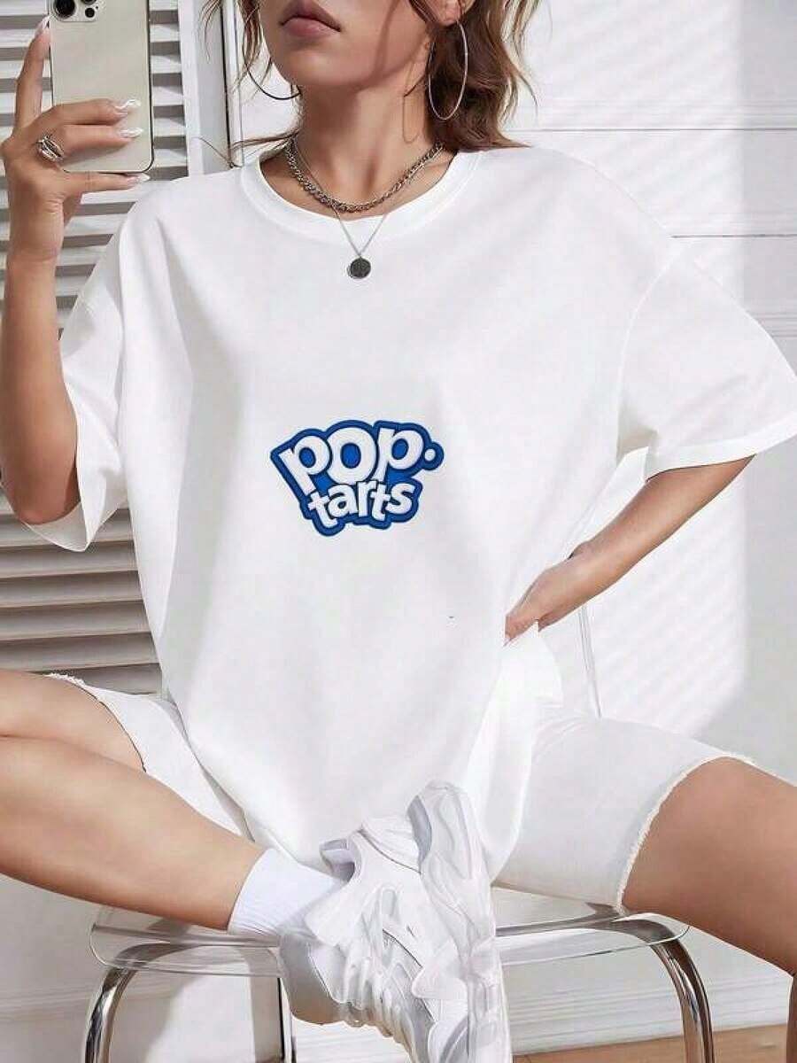Pure Cotton Short-Sleeved T-Shirt With Pop Tarts Design, Fun And Stylish Casual Wear_199_t1 MHUH. Suitable As A Gift. Women's T-Shirt. Blouses>Elegant. Boho Chic. Soft, Breathable, And Comfortable Women's Top, Ideal For Spring, Summer, And Autumn, Perfect For Vacations, Travel, And Everyday Wear. - 白色 - 查看 1