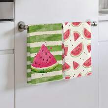 2pcs Kitchen Towels, Green Striped Watermelon Pattern Super Soft Microfiber Kitchen Towels, 40*60cm/15.7*23.6in, Single-Sided Print, Dish Cloths For Kitchen, Restaurant, Bathroom Decor, Holiday Gift - Multicolor - View 10