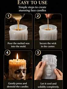 3D Creepy Stitched Face Silicone Mold, Halloween Melting Zombie Candle Making Tool, Non-Stick Mold For Soy Wax Candles And Resin Crafts, Easy Demold, Reusable - Mold - View 3